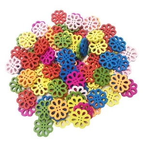 100pcs Mixed Color Flower Wood Buttons 4 Hole for Sewing Scrapbooking Crafts - Picture 1 of 4