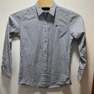 G Star Raw Shirt Mens Size Large Long Sleeve Button Up Blue Striped Logo - Picture 1 of 6
