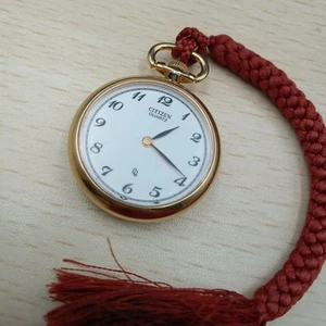 CITIZEN Vintage Pocket Watch Quartz Open Face Japan 3220-321577 Golden - Picture 1 of 13