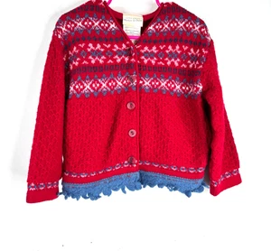 VTG 90s Laura Ashley Mother & Child Wool Christmas Cardigan 4-5Y Red Fair Isle - Picture 1 of 8