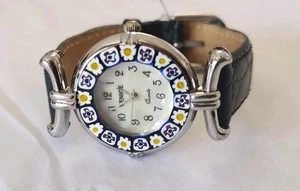 Original Murano Glass Venice Style Millefiori Women's Watch MOP Leather Band - Picture 1 of 6