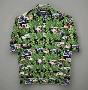 Roper Mens Hawaiian Button Up Shirt Short Sleeve Truck Horse Trailer Print Sz M - Picture 1 of 13