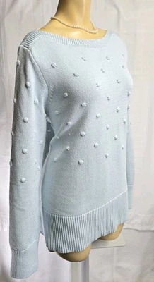 Ann Taylor женский свитер джемпер хлопок полкадот Baby синий кабель трикотажа Sz L - Изображение 1 из 4