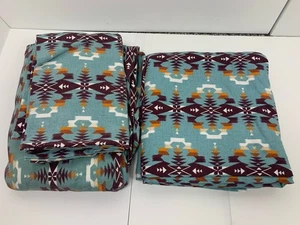 PENDLETON Twin Flannel Sheet Set Cara Valley Teal Southwest Tribal - Picture 1 of 3