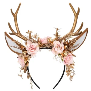 Diadema Dorada Hecha a Mano Rosa Floral Reno Tocado Hada Halloween Juegos con disfraces - Imagen 1 de 7