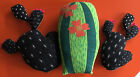 3 Cactus Shaped Printed Cushions Kitsch Quirky Novelty Designed Flower 50s Style