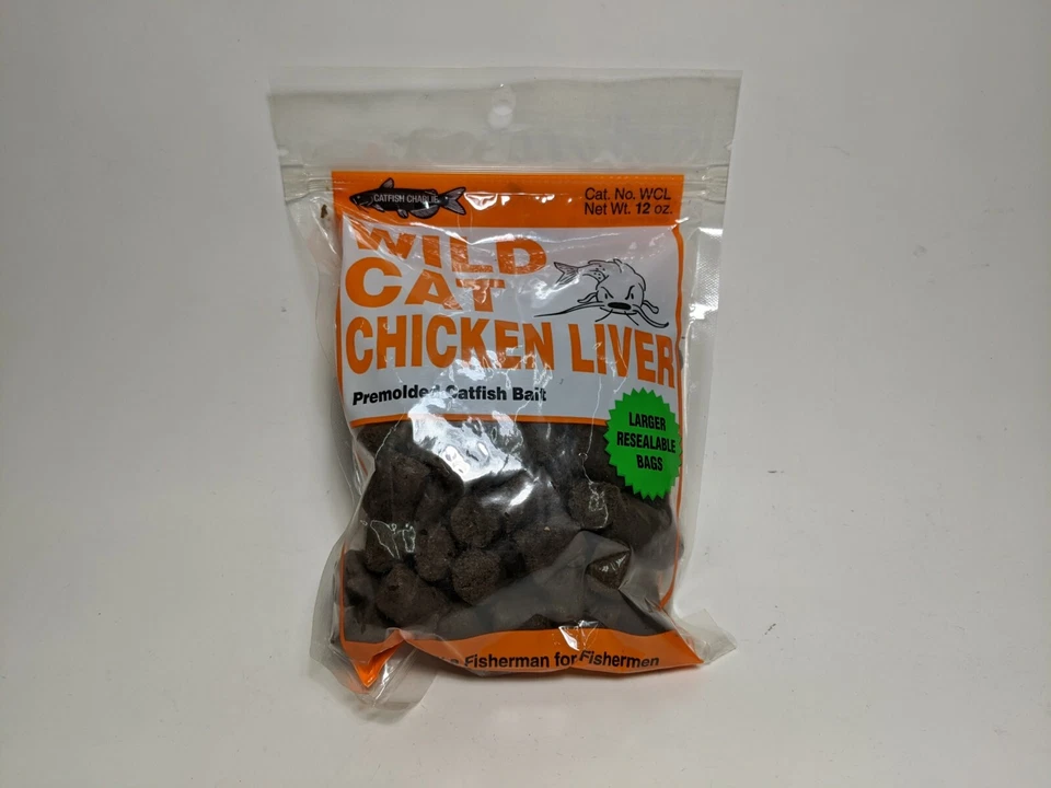 Catfish Charlie Wild Cat Pre Molded Chicken Liver Dough Bait in Resealable Bag