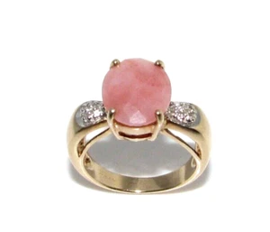 Mujer 9ct 9carat Oro Amarillo Diamante & Cuarzo Rosa Anillo Talla UK N - Imagen 1 de 8