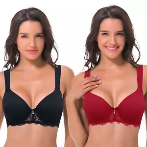 Women's Lightly Padded Underwire Lace Bra with Padded Shoulder - Picture 1 of 7