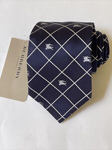 NEW Burberry Blue White Plaid Mans 100% Silk Tie Authentic Italy 3.5" 0350399