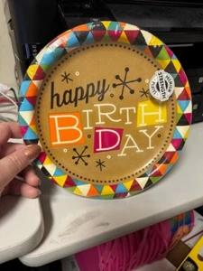 Birthday Kraft Modern Confetti Design Birthday Party 8-3/4" Paper Dinner Plates - Picture 1 of 2