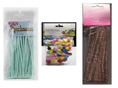 Craft Pom Poms + Pipe Cleaners - Tinsel or Plain - Image 1 of 2