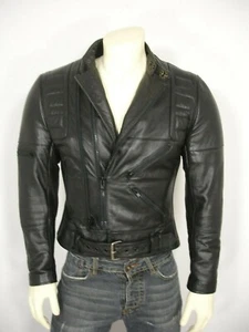 VINTAGE 1987 WILSONS BLACK LEATHER MOTORCYCLE BIKER PADDED JACKET MEN'S 40 - Picture 1 of 12