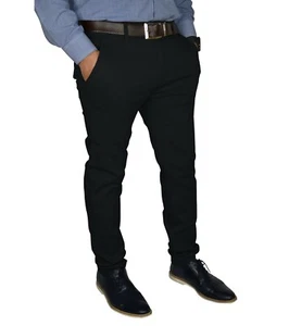 Mens Slim FIT Stretch Chino Trousers Casual Flat Front Flex Classic Full Pants - Picture 1 of 26