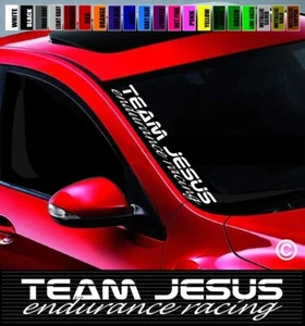 Team Jesus Endur de 20". Calcomanía de coche cristiano de carreras pancarta lateral para parabrisas - Imagen 1 de 1