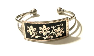 Bracciale margherita rame inciso taglio diamante oro nero stile damascato 8 1/2" - Foto 1 di 7