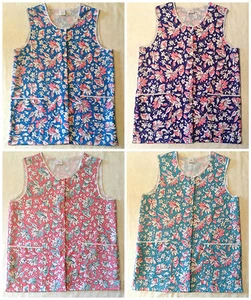 NEW LADIES BUTTON FRONT TWO POCKET FLORAL TABARD OVERALL CLEANING APRON WORKWEAR - Picture 1 of 5