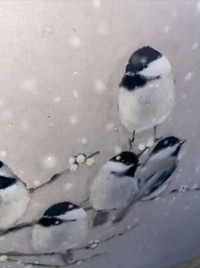 Canvas Wall Art Picture - Pretty Coal Tit Birds On Snow Scene and Lights Up - Picture 1 of 7