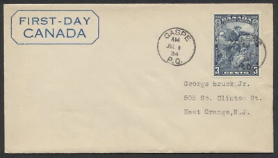 1934 #208 Jacques Cartier FDC GP Stan Koepke Cachet Gaspe PQ CDS Foto 1 de 2