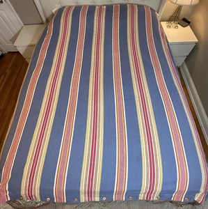 Copripiumino intero/regina Pottery Barn Stripe bottoni legno 100% cotone nautico - Foto 1 di 7