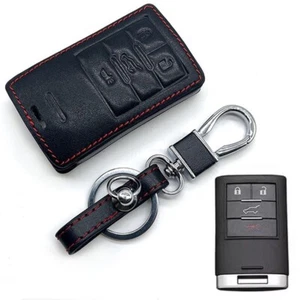 For Chevrolet Cadillac CTS  4 Button Remote Fob Bag Leather Car Key Cover Case - Picture 1 of 8