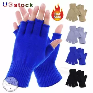Thermal Knitted Fingerless Gloves Warm Winter Half Finger Gloves for Men Women - Picture 1 of 16