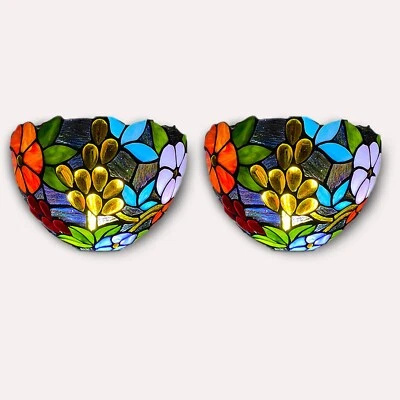 2x Tiffany style Wall Lamp 12" Shade Stained Glass Handmade Multicolor Art Decor - Image 1 of 4