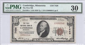 First NB of Cambridge, MN $10.00 1929 PMG 30 Charter 7428 - Picture 1 of 2