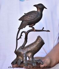 9.6" Old Chinese Copper Dynasty Tree Bird incense burner Statue