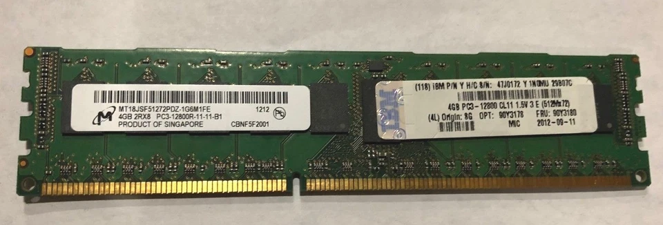 IBM 90Y3180 IBM 4GB PC3 12800R 2RX8 1.5V Memory - Image 1 of 1