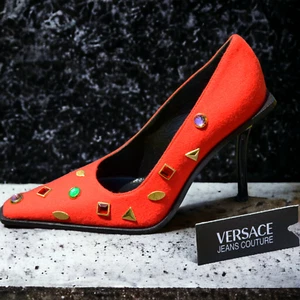 Vintage Versace Neu Damen Schmuck Luxus RAR High Heel Wolle Schuhe Gr. 36 UK 3 - Bild 1 von 9