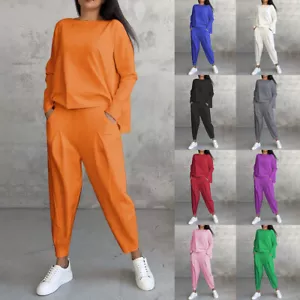 Womens Co-ord Set Long Sleeve Sweatshirt Joggers Gym Tracksuit Loungewear Suit - Picture 1 of 17