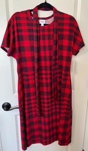 RARO NUEVO CON ETIQUETAS LULAROE L Marly Faja VESTIDO BOLSILLOS LATERALES CORBATA ROJO AZUL MARINO CUADROS BÚFALO EE. UU. - Imagen 1 de 5