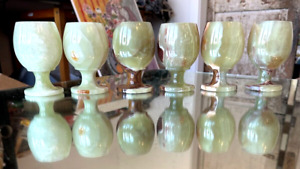 Natural Afghan Jade 6 Goblets 3.75" in Wine Shot Glasses Handmade Stone Carving
