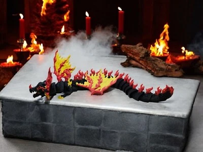 Dragão de Fogo Articulado, Impressão 3D, Corpo Glitter Preto com Chamas Vermelhas e Amarelas - Imagem 1 de 4