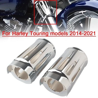 Chrome For Harley Road King Electra Street Glide Fork Boot Slider Cover Cow Bell - Image 1 of 4