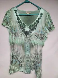 Oneworld Live and Let Live Short Sleeve Green Blouse (Size 1x) - Picture 1 of 4