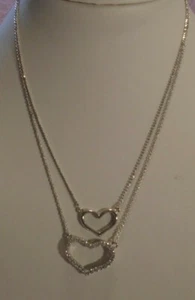 Sterling Silver .925 Cubic Zirconia Double Heart Necklace - Picture 1 of 4