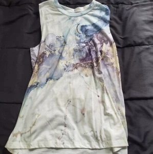 women large blue marble sleeveless top - Picture 1 of 1