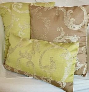 Vintage swirls damask fabric Lime green & beige sofa chair bed cushion -set of 5 - Picture 1 of 4