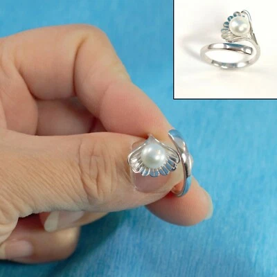 Solid Sterling Silver .925 White Freshwater Cultured Pearl Shell-Style - Image 1 of 4