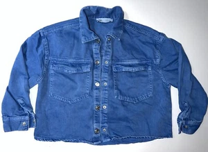 Zara Kids Jean Jacket Size 7 Blue Denim Snap Button Up - Picture 1 of 12