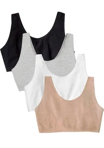 Fruit of the Loom Women's Tank Bra 4 Pack Pullover Wide Strap Cotton White 34 - Picture 1 of 8