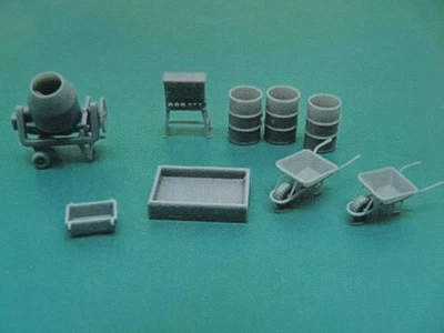 M3DK Spur TT 3D Druck Bausatz Ausstattung Baustelle Mischer Schubkarren Fässer - Bild 1 von 4
