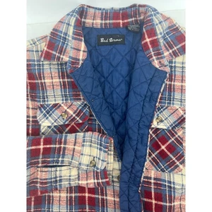 Mens flannel Shirt size L Quilt lined jacket Plaid Burgundy Blue Shacket - Picture 1 of 11