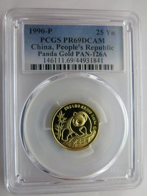 1990 1/4 oz China Proof Gold Panda PCGS PR69 DCAM 25 yuan Chinese coin - Image 1 of 2