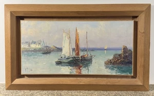 Emile Gauffriaud  (1877-1957) Huile sur panneau Port en Bretagne La trinité ? - Foto 1 di 13