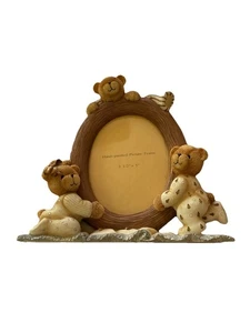 Vintage Artisan Flair Inc Teddy Bear PJs Pajamas 3" Oval Picture Holder - Picture 1 of 9