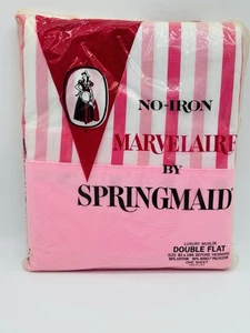 Vintage Springmaid Marvelaire NoIron Luxury Muslin Double Flat Sheet Pink Stripe - Picture 1 of 5