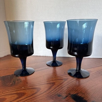 Denby Arabesque Blue Ice Juice Goblets Set Of 3, Hand Blown,Sweden 1972-1979 MCM - Image 1 of 4
